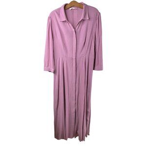 Soft Surroundings Maxi Dress Size Medium Laurel 3/4 Sleeve Button Front Pink